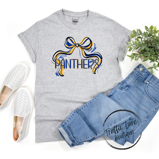 Panthers Royal Gold Sports Bow Shirt - YOUTH