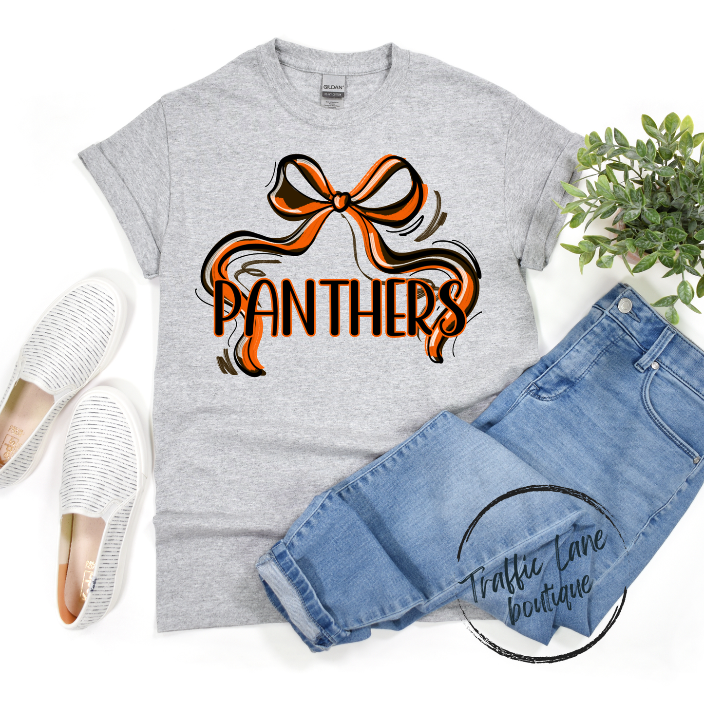 Panthers Orange Black Sports Bow Shirt - YOUTH