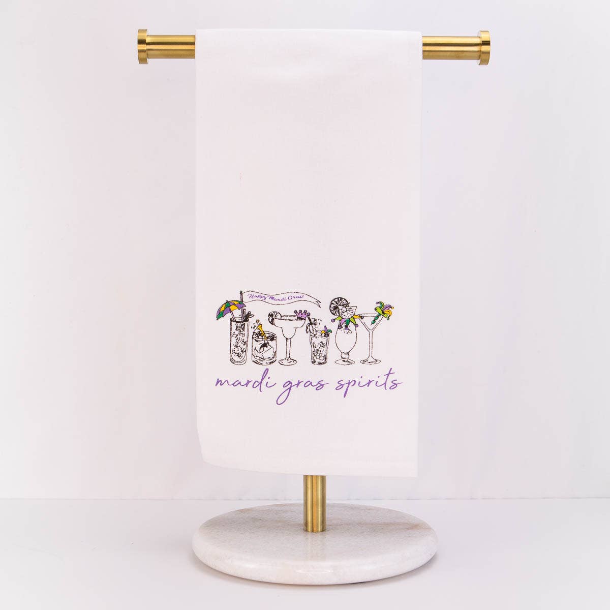 Mardi Gras Spirits Hand Towel   White/Multi  20x28
