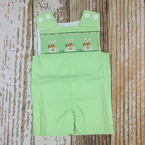 Green Smocked Shortall with easter bunnies