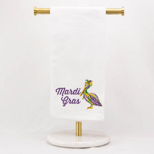 Mardi Gras Pelican Hand Towel   White/Multi   20x28