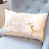 Leaping Bunny Embroidered Lumbar Pillow   Soft White/White   13x20