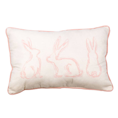 Lily Belle Lumbar pillow with pink bunnies. 