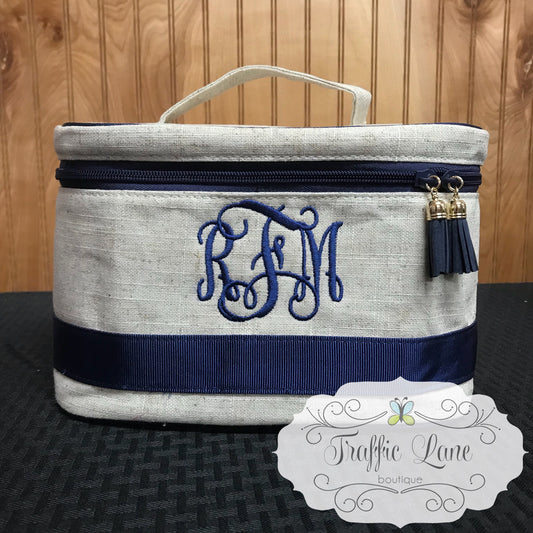 linen train case monogrammed