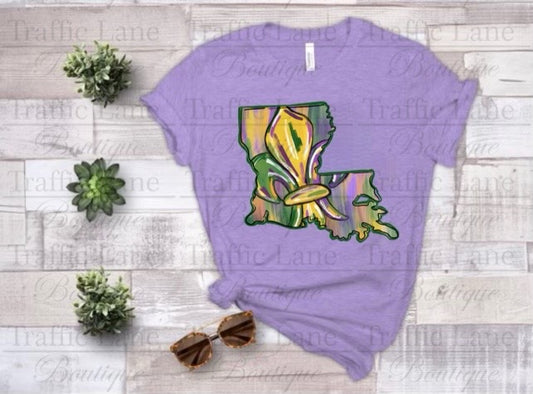 Watercolor Louisiana featuring Fleurs-de-Lis Short Sleeve Tee