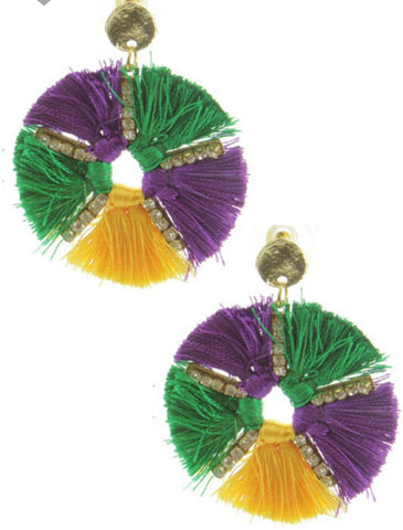 Mardi Gras Round Tassel Post Earrings