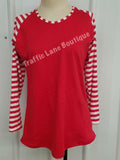 Red Raglan with red stripe sleeves 
