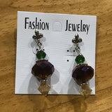 Mardi Gras post dangle earrings 