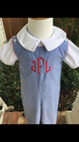 blue longall red trim monogrammed personalized