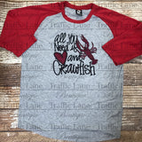 All You Need is Love and Crawfish Raglan Tee and Car Coasters