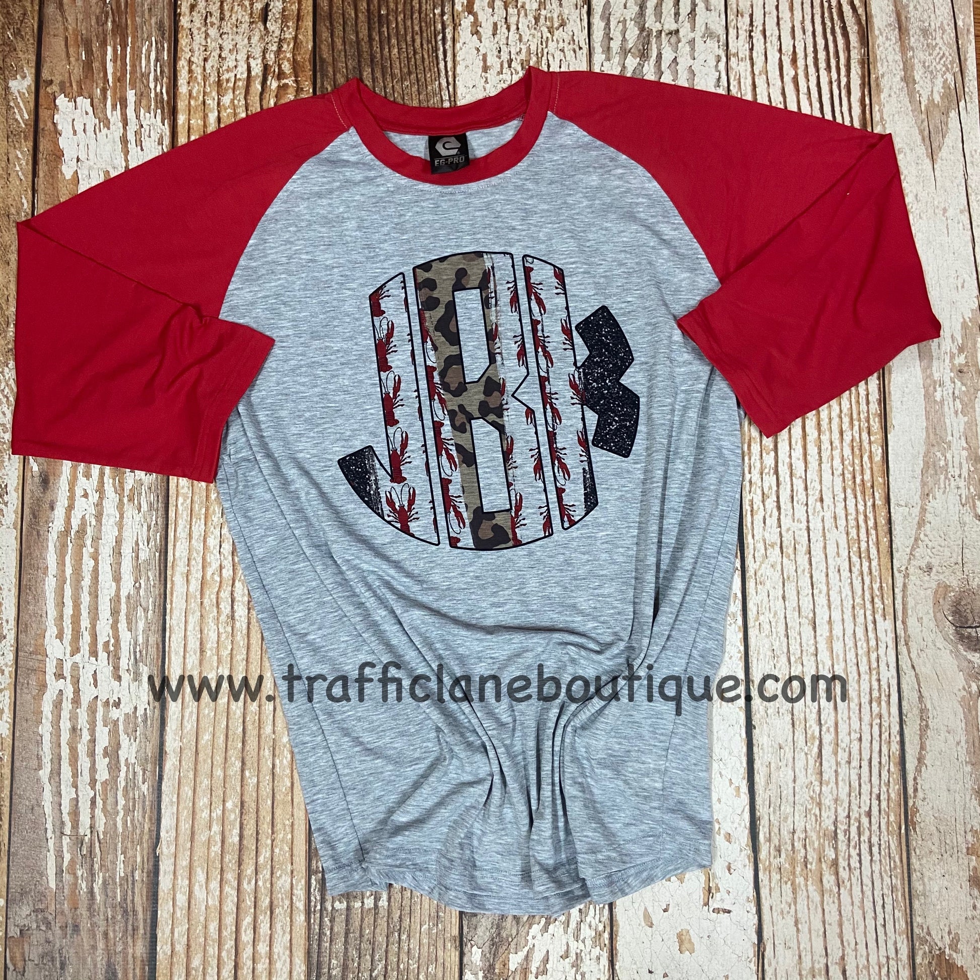 monogrammed crawfish raglan 