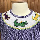 Mardi Gras Smocked Alligator Dress
